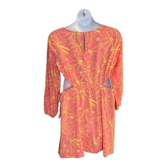 Universal Thread Pink Linen Blend Long Sleeve Cut Out Mini Dress Size L Pockets - Picture 2 of 11